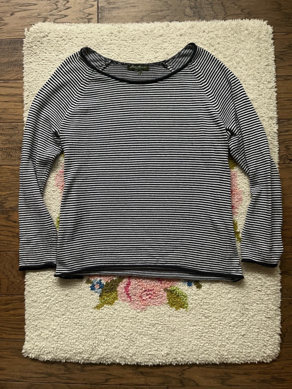 Eddie Bauer Striped Long-Sleeve roll neck off the shoulder Top - Navy & White